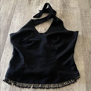 Black Halter Beaded-Trim Camisole